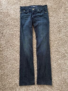 Rock & Republic Dark Blue Flare Jeans with Gold-Tone Hardware